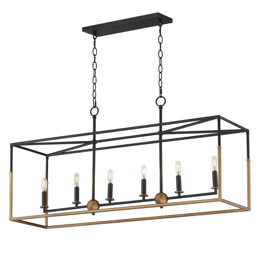 SoHo Six Light Linear Pendant in Black/Weathered Brass
