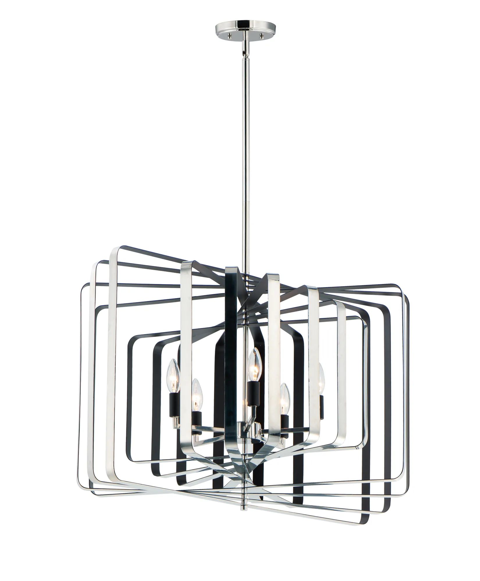 Radial Five Light Pendant in Polished Nickel / Black