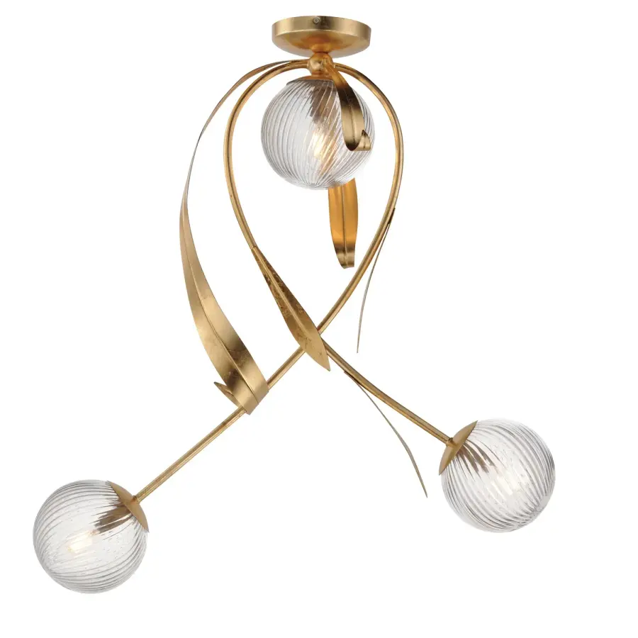 Firenze Three Light Flush Mount in Gold Leaf
