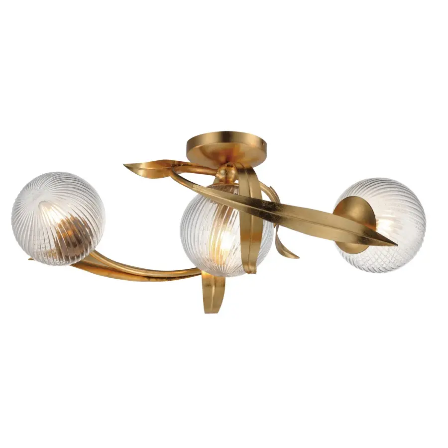 Firenze Three Light Flush Mount in Gold Leaf