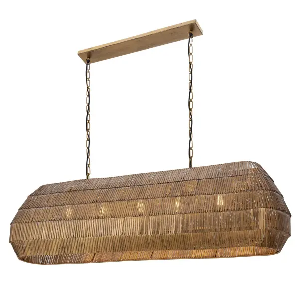 Celebrating artisanal craftsmanship, the Gilda collection offers an elevated, textural presence effortlessly. Strands of hand-strung metal in an Antique Brass finish cascade in concentric layers, adding depth and tonal richness. Suspended from a coordinating decorative chain, the pendant casts a warm, ambient glow that filters through the intricate latticework. With its moody shimmer, the pendants add bold depth and atmosphere to interior spaces. Available in multiple sizes to suit entryways, dining rooms, and beyond. Collection: Gilda Finish: Antique Brass Width: 13.25" Height: 16.50" Length: 59.00" Weight: 61.73 lb Wire: 120" Canopy: 36"x4"x1" Number of Bulbs: 5 Maximum Wattage: 60.00 W Bulb Base: E26 Medium Light Source: Incandescent Voltage: 120.00 V Material: Steel Safety Listing: cULus Manufacturer Warranty: 3 Spec Sheet