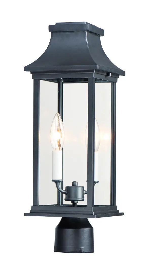 Inspired by classic coach gas lanterns, the Vicksburg collection features die-cast aluminum construction finished in Black with Clear glass. The candle sleeves are done in a contrasting off-white finish to add dimension to the lantern. Available in numerous sizes and configurations including a handsome pocket wall.