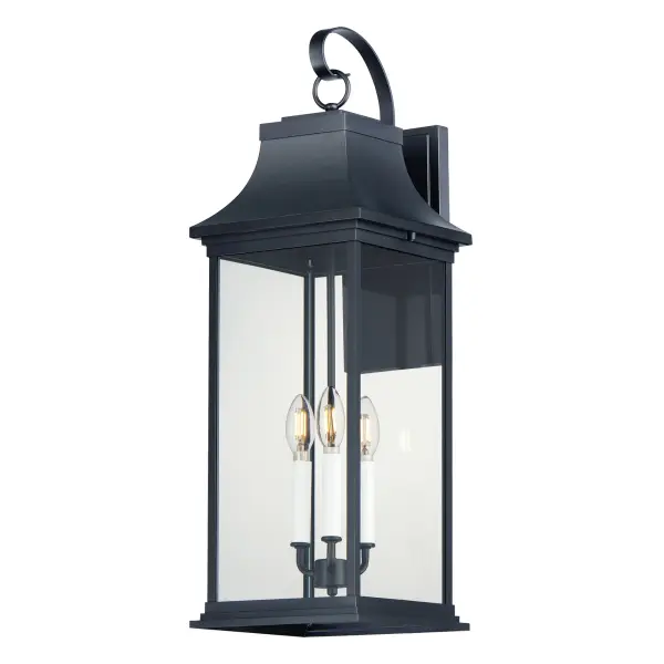 Inspired by classic coach gas lanterns, the Vicksburg collection features die-cast aluminum construction finished in Black with Clear glass. The candle sleeves are done in a contrasting off-white finish to add dimension to the lantern. Available in numerous sizes and configurations including a handsome pocket wall.