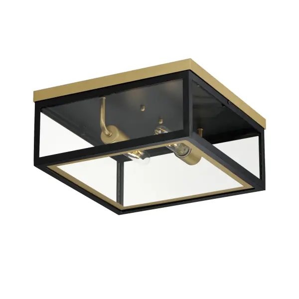 Two-tone frames of Black or White with internal Gold frames provides a neoclassical approach to the squared coach lantern. The sconces jut out from the wall on well-defined trusses that add a contemporary element. Delivering a classic design that suits most exteriors, this collection adds interest in the interior contrasting frame of Gold that secures clear glass panes to diffuse the lamp within.