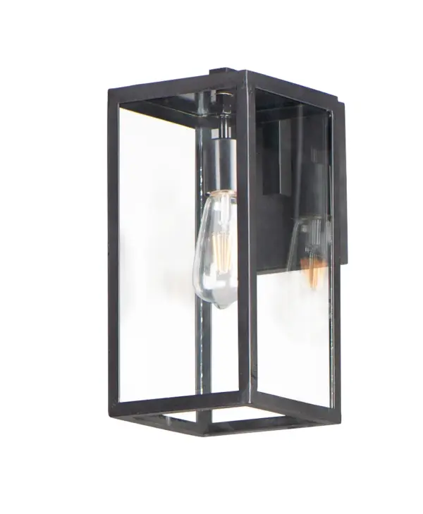 An elongated rectangular shaped design that is both minimalist and industrial. Die cast frames of Dark Bronze support Clear glass panels that provide an unobstructed view of the lantern's interior. Customize with your choice of lamps from vintage to tubular.