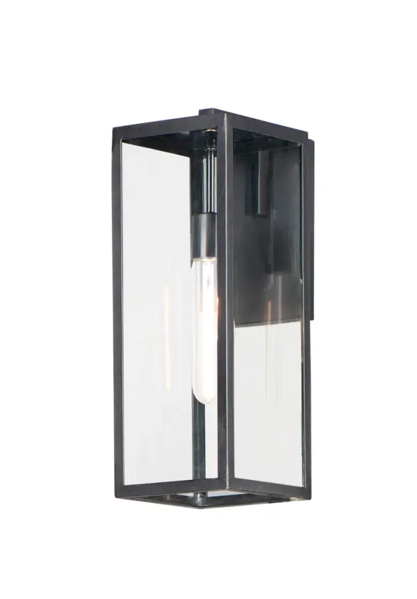 An elongated rectangular shaped design that is both minimalist and industrial. Die cast frames of Dark Bronze support Clear glass panels that provide an unobstructed view of the lantern's interior. Customize with your choice of lamps from vintage to tubular.