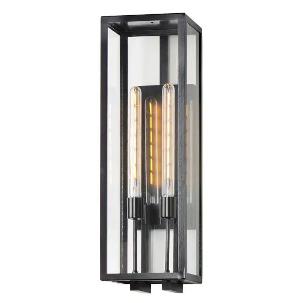 An elongated rectangular shaped design that is both minimalist and industrial. Die cast frames of Dark Bronze support Clear glass panels that provide an unobstructed view of the lantern's interior. Customize with your choice of lamps from vintage to tubular.