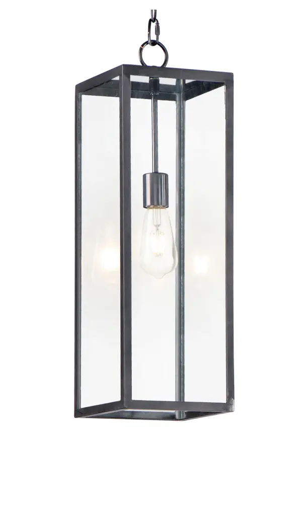 An elongated rectangular shaped design that is both minimalist and industrial. Die cast frames of Dark Bronze support Clear glass panels that provide an unobstructed view of the lantern's interior. Customize with your choice of lamps from vintage to tubular.