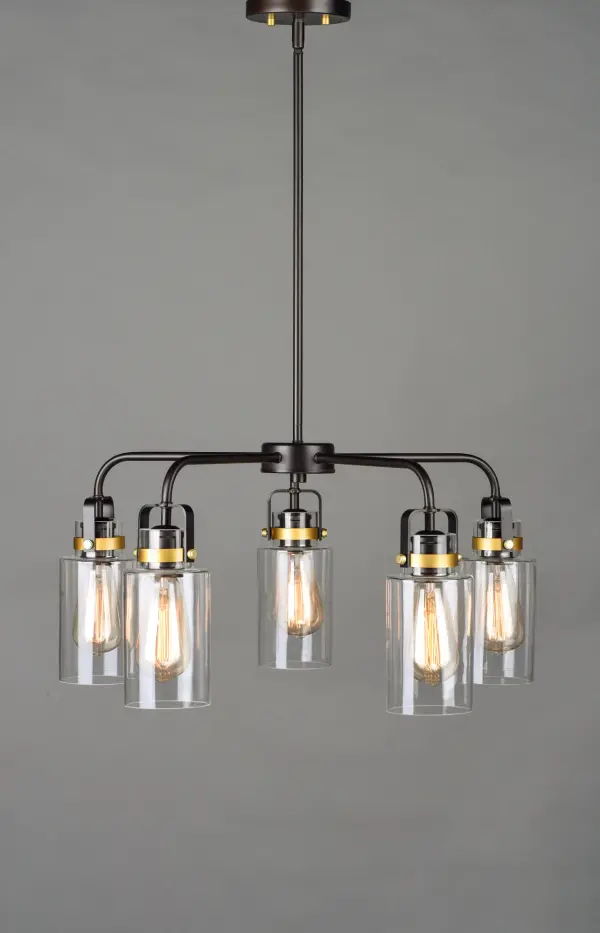 Modern farmhouse design requires vintage looks with an updated style. This collection fits this definition with minimalistic styled frames of Bronze with Gold accents that cradle Clear mason jar shaped glass. Add vintage bulbs for farmhouse appeal or tubular bulbs for a more modern approach. - alternate view
