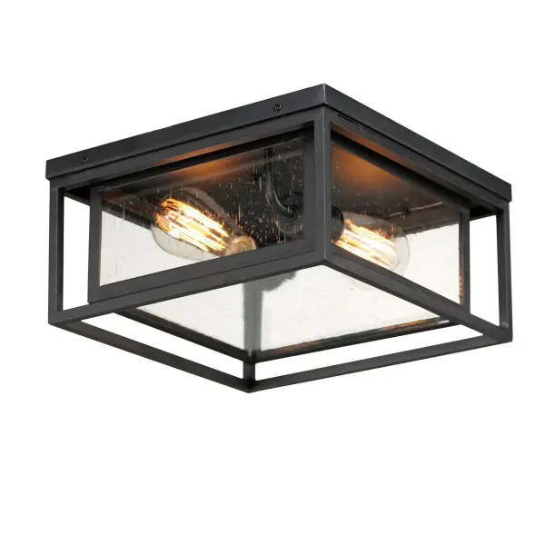 A dual framed structure creates dimension on these outdoor lighting fixtures that is both contemporary and transitional. The construction consists of two frames of square tubing and squared components. The inner frame's Clear Seedy glass reduces glare from the light and appears dirt-free for longer periods. This is a comprehensive collection to brighten all areas of your outdoor space, available in various sized sconces as well as hanging and post configurations.