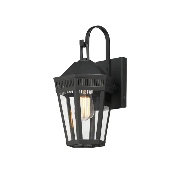 Stately lanterns with perforated filigree along the hood casts a beautiful lighting effect. Finished in Matte Black, the collection is available in multiple sizes as well as flush mount, deck lantern, and two sizes of pendants.