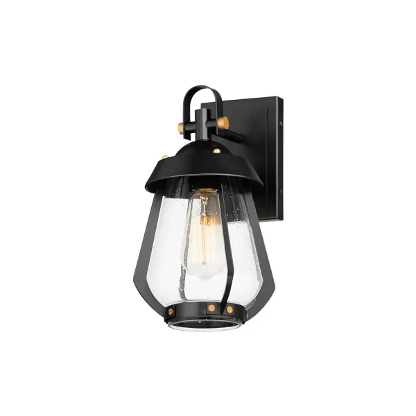A nod to the nautical, the Marin outdoor sconces feature a two-tone frame of Black with Antique Brass details. Within the frame a pear shaped Clear Seeded glass shields a medium base lamp from the elements. Available in three sizes of sconce, two pendant configurations, and a post mount the collection is a full range of offering of a distinctive, designer look.
