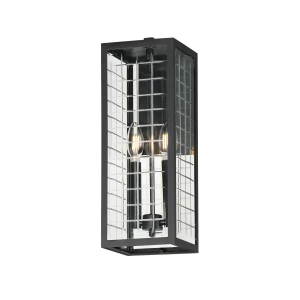 A simple square-framed lantern features deep etched squares on Clear glass, creating a captivating array of refracted light. Constructed from die-cast aluminum and finished in Matte Black, the design blends classic elements with a refreshing, modern approach, offering both sophistication and simplicity with an emphasis on minimalism.