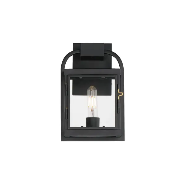 Inspired by classic English lantern design, this collection of outdoor sconces have been streamlined for modern appeal. A convenient, and quaint front door latch allows you to clean and maintain the fixture. Finished in a clean, Matte Black finish with brass hardware and Clear glass panels, two sets of candle sleeves are provided to choose from matching black sleeves or contrasting off-white for a more transitional outlook.