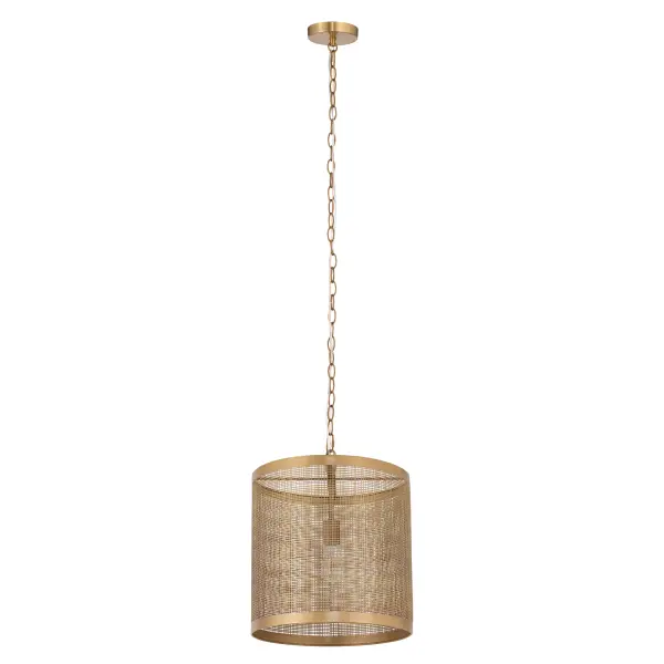 A crosshatching etched pattern on metal shades finished in Gold or Matte Black powder coated finishes. Available in multiple sizes of pendants and matching ADA compliant wall sconce. Collection: Hatcher Finish: Gold Width: 15.00" Height: 17.50" Length: 15.00" Weight: 10.77 lb Chain: 36" Wire: 120" Canopy: 5"x5"x1" Number of Bulbs: 1 Maximum Wattage: 60.00 W Bulb Type: A19 Bulb Base: E26 Medium Light Source: Incandescent Dimmable Voltage: 120.00 V Material: Steel Safety Listing: cULus Safety Rating: Damp Spec Sheet Instructions - alternate view