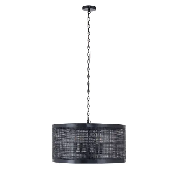 A crosshatching etched pattern on metal shades finished in Gold or Matte Black powder coated finishes. Available in multiple sizes of pendants and matching ADA compliant wall sconce. - alternate view