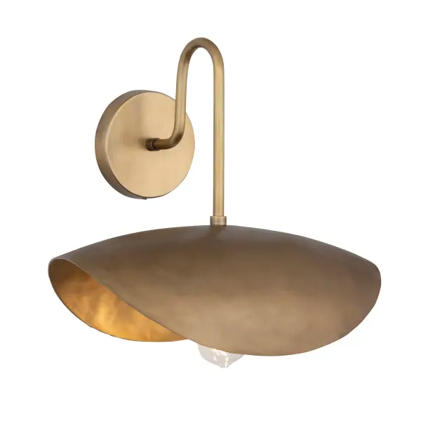 Large, cast metal shades evoke an ancient and timeless heritage. The light source is concealed within the shades casting a warm, ambient glow downward. Handcrafted and dramatically scaled, the rough texture is softened by its folding form in a multi-tonal Natural Gold finish. Select from various size pendants that coordinates well with the matching wall sconce.