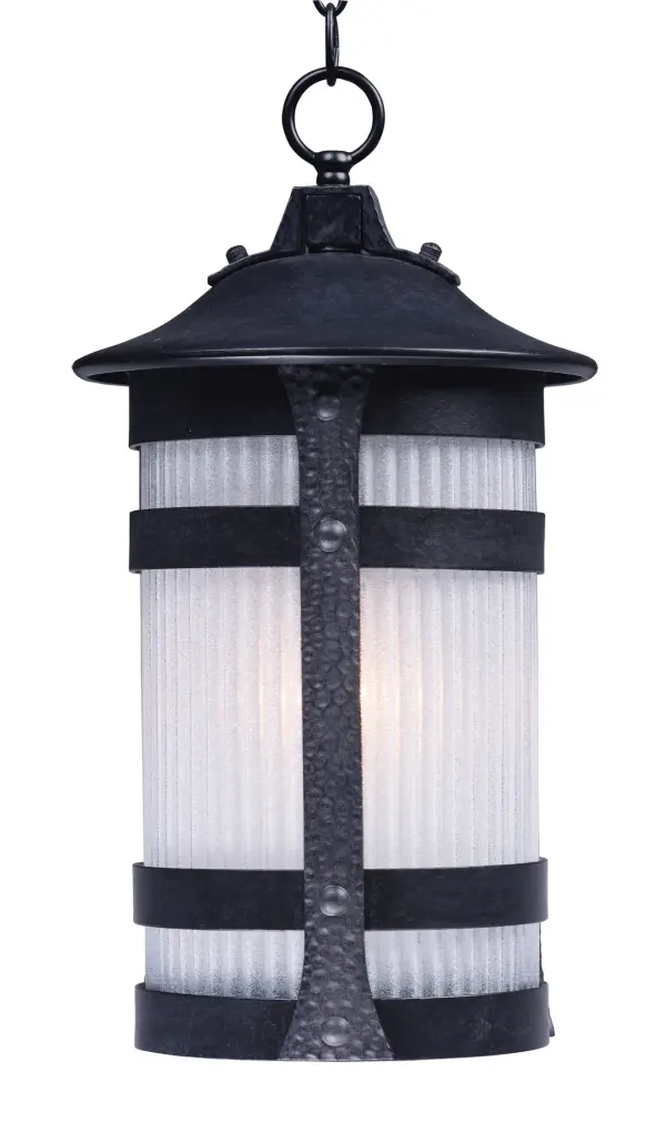 Old World styling in a durable die cast aluminum finished in Anthracite creates a forged iron look with a modern twist. The rustic look of the metal contrasts nicely with the light effect of the ribbed Constellation glass.