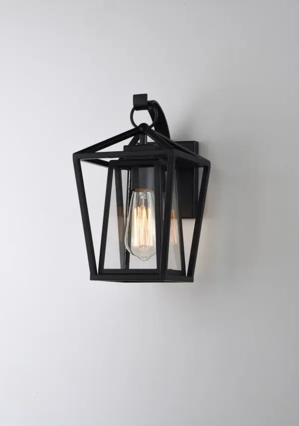 This frame inside a frame design is the perfect update to this classically inspired outdoor lantern. Durable stainless steel construction is finished in Black and supports an inner frame of Clear panels of glass for a crisp and clean appearance. - alternate view