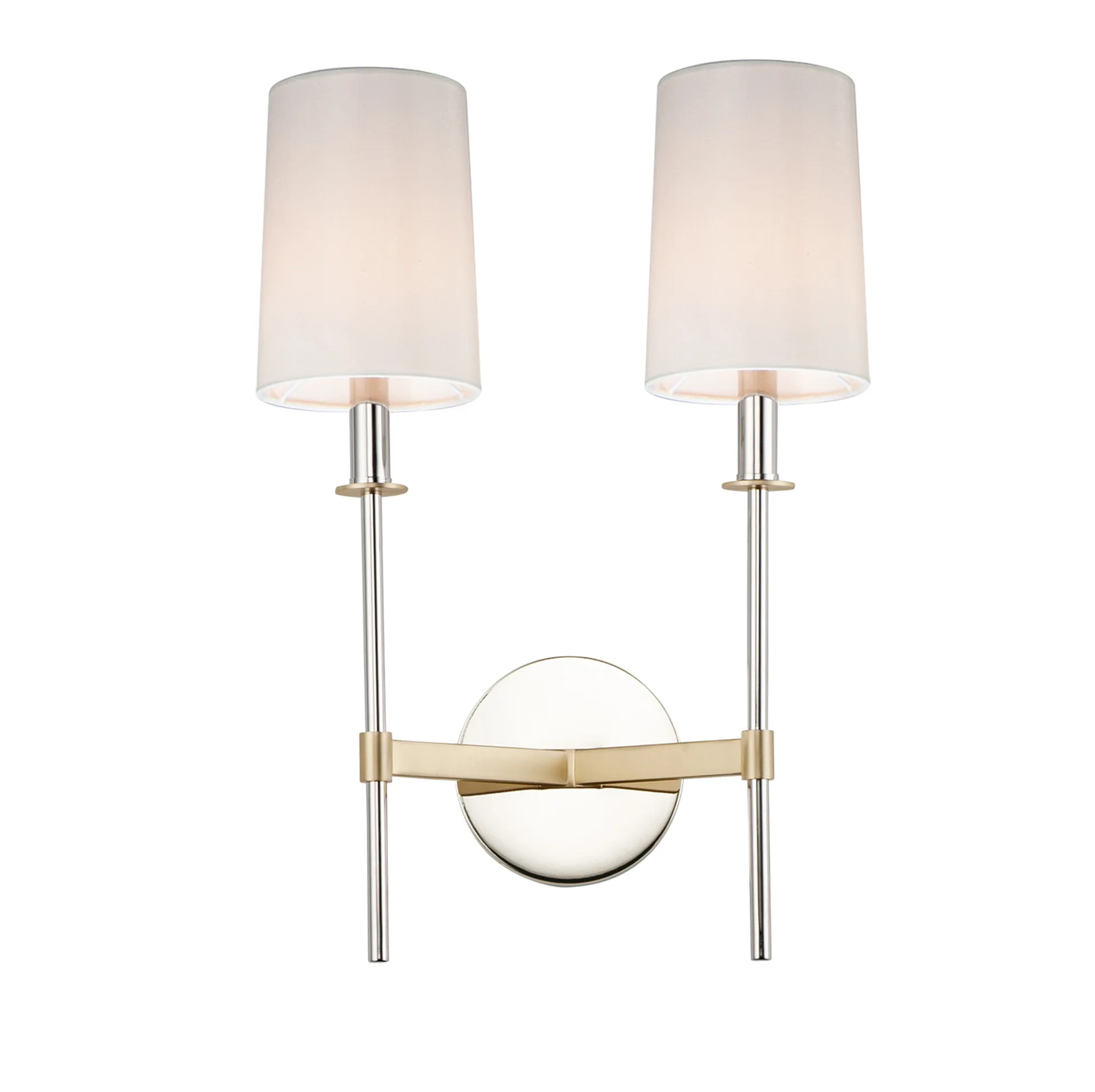 Uptown Two Light Wall Sconce in Satin Brass / Polished Nickel