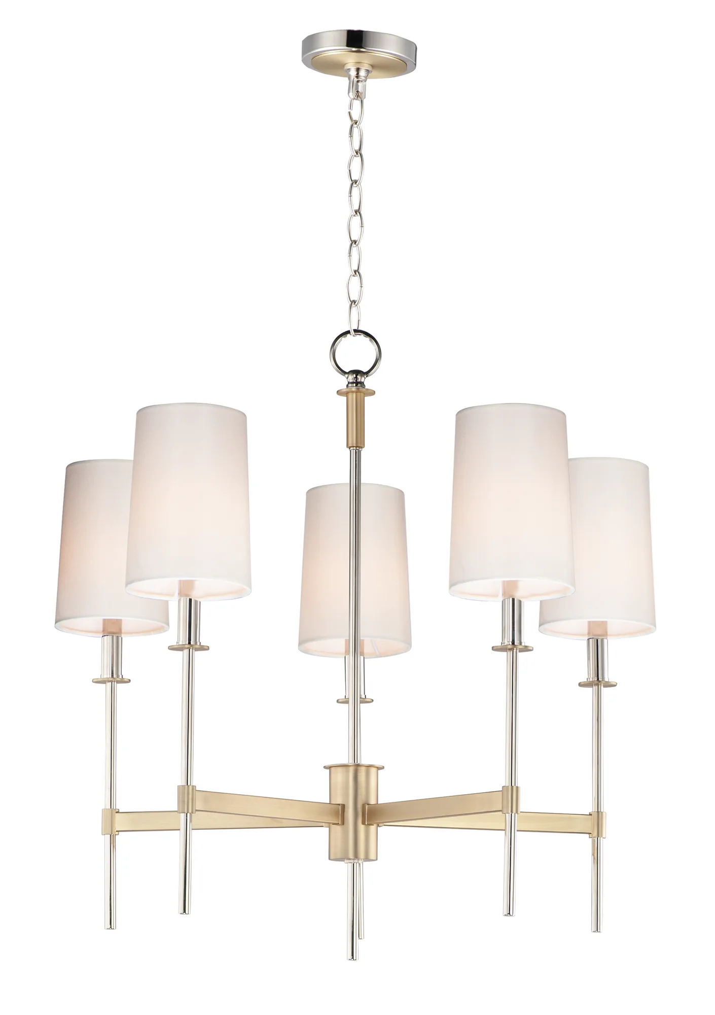 Uptown Five Light Chandelier in Satin Brass / Polished Nickel