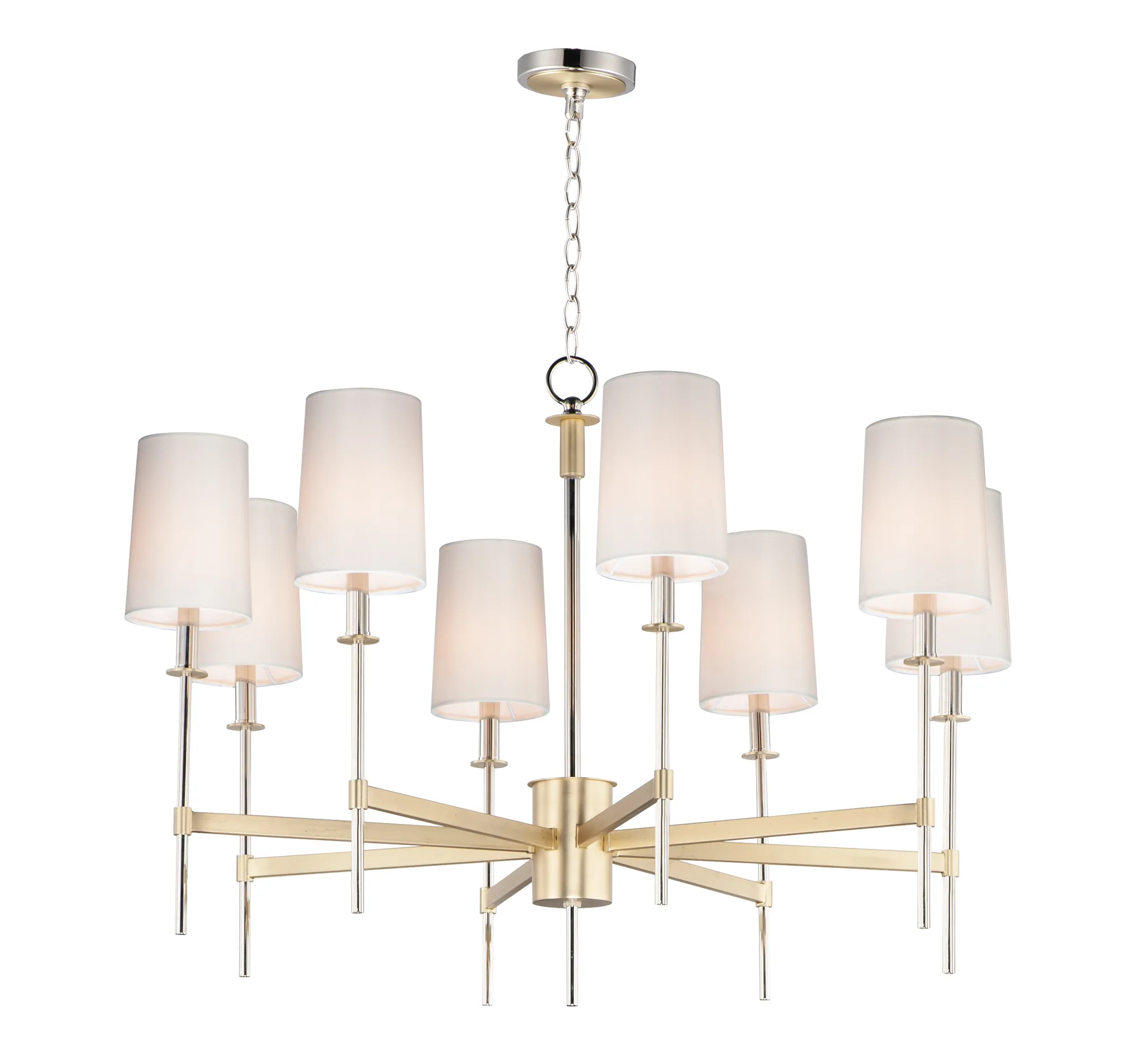 Uptown Eight Light Chandelier in Satin Brass / Polished Nickel