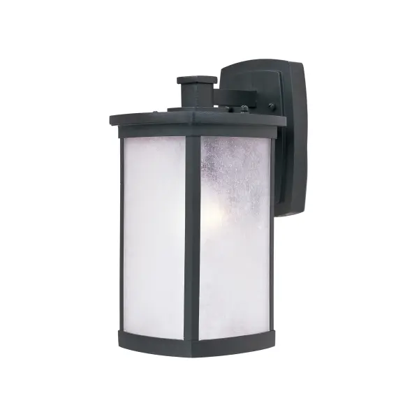 Simple lines create a transitional style that fits a wide variety of exterior home design. Available in both Platinum or Bronze finish, Frosted Seedy or Clear Ribbed glass, or fluorescent, incandescent or LED lamping. Collection: Terrace Finish: Bronze Glass: Frosted Seedy Width: 7.00" Height: 13.75" Weight: 4.95 lb Extension from Wall: 8.50" Canopy: 7.75"x5.25" Number of Bulbs: 1 Maximum Wattage: 60.00 W Bulb Type: A19 Bulb Base: E26 Medium Light Source: Incandescent Dimmable Voltage: 120.00 V Material: Aluminum, Glass Safety Listing: cETLus Safety Rating: Wet Manufacturer Warranty: 1 Spec Sheet Instructions Parts Diagram