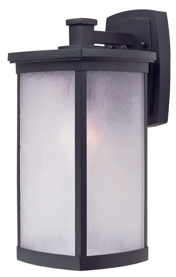 Simple lines create a transitional style that fits a wide variety of exterior home design. Available in both Platinum or Bronze finish, Frosted Seedy or Clear Ribbed glass, or fluorescent, incandescent or LED lamping.