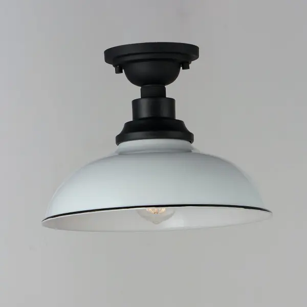 The Granville collection updates the industrial farmhouse look with cleaner and minimalist textured Black arms with Glossy Black or Gloss White shades. Design elements like knurled sockets and black painted edges highlight the attention to detail and relate authenticity. Perfectly suited for both indoor and outdoor applications, these aluminum constructed shades are an instant classic. Collection: Granville Finish: White / Black Width: 12.00" Height: 9.00" Weight: 2.31 lb Wire: 8" Canopy: 5"x5"x2" Number of Bulbs: 1 Maximum Wattage: 60.00 W Bulb Type: A19 Bulb Base: E26 Medium Light Source: Incandescent Dimmable Voltage: 120.00 V Material: Steel Safety Listing: cETLus Safety Rating: Damp Manufacturer Warranty: 5 Spec Sheet Instructions - alternate view