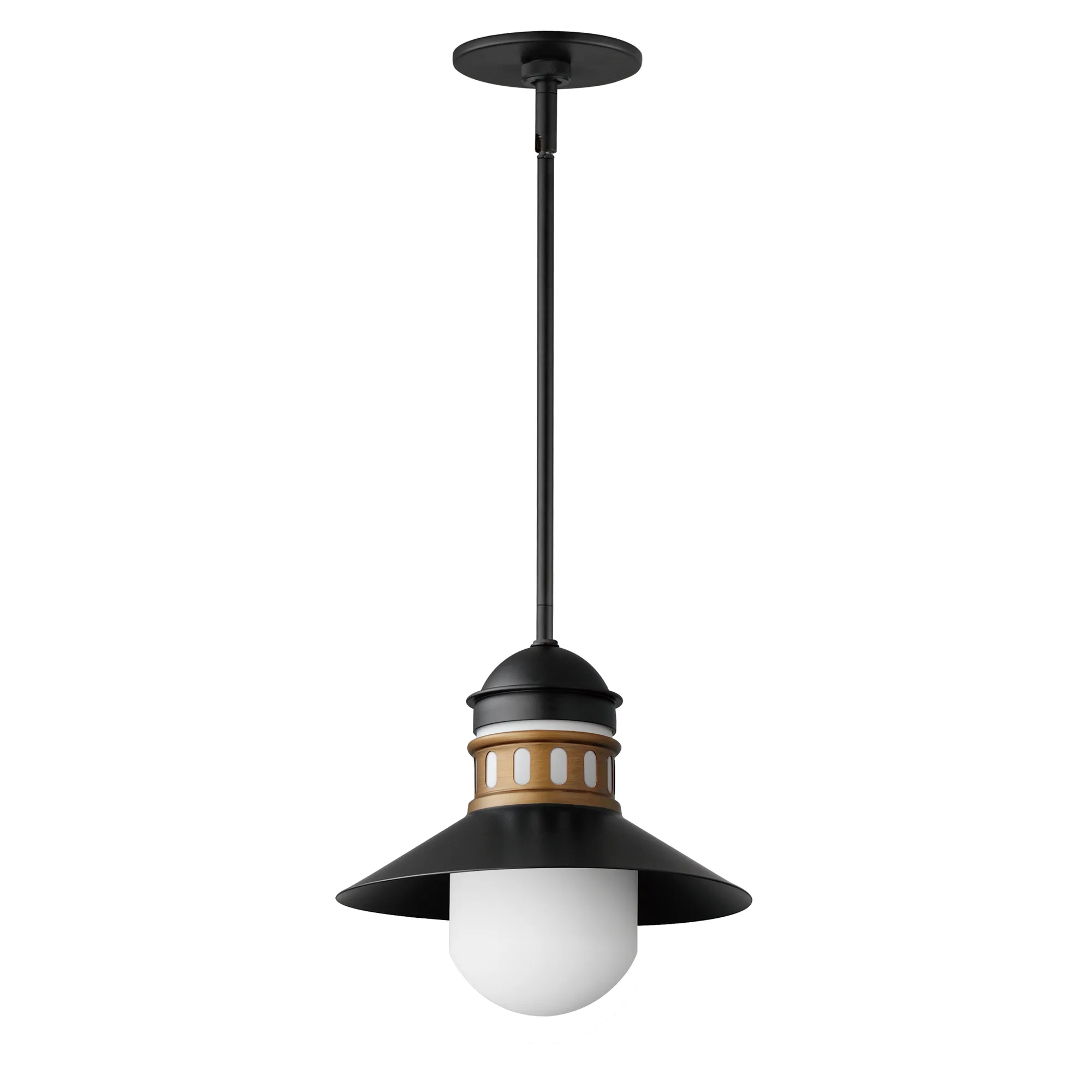 Admiralty One Light Outdoor Pendant in Black / Antique Brass