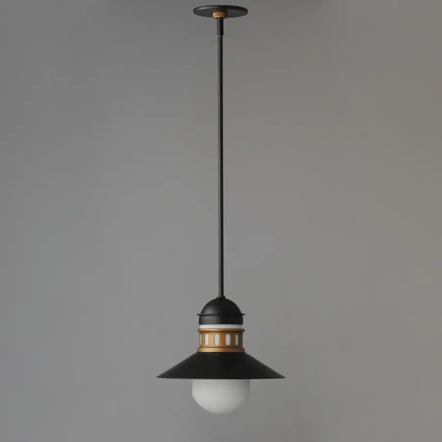 Admiralty One Light Outdoor Pendant in Black / Antique Brass - Image 2