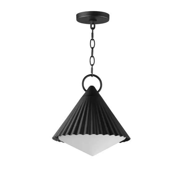 Adding charm to the outdoors, the Odette series features a scalloped pyramid shade suspended from a ring of Die Cast Aluminum. Supported within the shade is an inverse pyramid that peaks out beneath the hem of the aluminum shade marrying the two pyramid forms. Graceful and playful, these outdoor sconces add the designer touch to both indoor and outdoor locations.