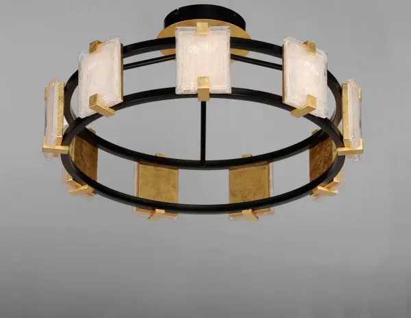 Piastra style glass diffuses integrated LED to shimmer radiantly. Suspended on a Black frame with Gold Leaf accents, this perfect blend of contemporary and traditional design adds glamour to a broad spectrum of design aesthetics. - alternate view