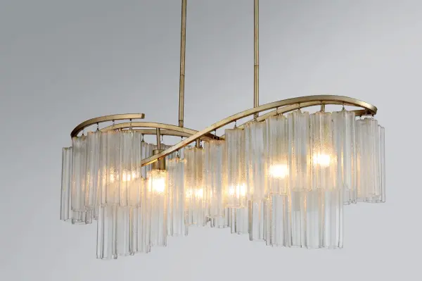 Cascading Waterfall glass shades are suspended from a frame finished in our popular Golden Silver. This elegant collection spans design genres from contemporary to traditional which gives it universal appeal. - alternate view