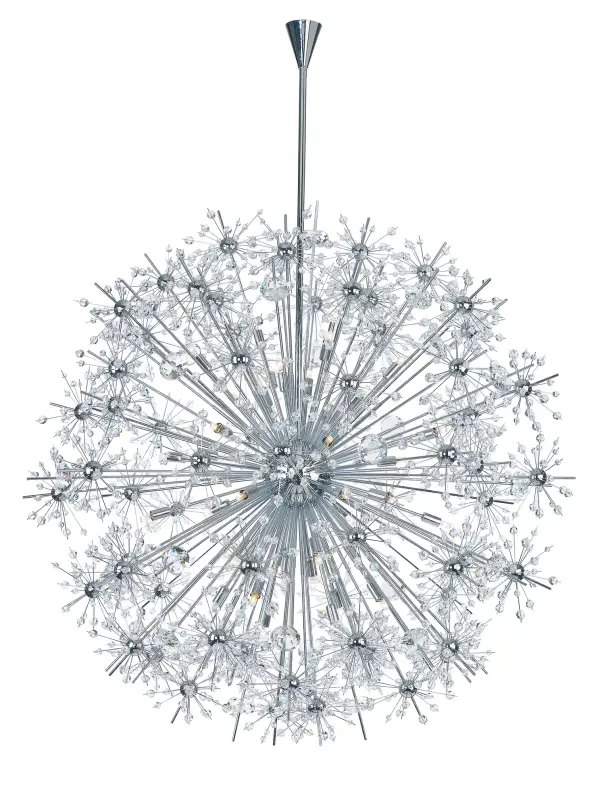 Spectacular display of Beveled Crystal beads of various sizes which are mounted on sculptures Polished Chrome metal formations which will sure to be the focal point of your room.  The high power Xenon bulbs add sparkle to the crystal while producing a natural white light.