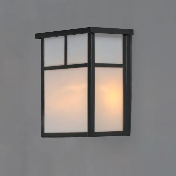 Coldwater is a traditional, craftsman/mission style collection from Maxim Lighting International in Burnished with Honey glass. Collection: Coldwater Finish: Black Glass: White Width: 9.00" Height: 11.00" Weight: 3.96 lb Extension from Wall: 6.25" Canopy: 11"x8" Number of Bulbs: 2 Maximum Wattage: 60.00 W Bulb Type: A19 Bulb Base: E26 Medium Light Source: Incandescent Light Output: 1344.00 lm Dimmable Rated Average Life: 2500 Voltage: 120.00 V Material: Aluminum, Glass Safety Listing: cETLus Safety Rating: Wet Manufacturer Warranty: 1 Spec Sheet Instructions Parts Diagram - alternate view