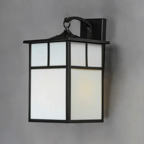 Coldwater is a traditional, craftsman/mission style collection from Maxim Lighting International in Burnished with Honey glass. Collection: Coldwater Finish: Black Glass: White Width: 9.00" Height: 16.00" Weight: 6.24 lb Extension from Wall: 10.00" Canopy: 9.5"x6" Number of Bulbs: 1 Maximum Wattage: 60.00 W Bulb Type: A19 Bulb Base: E26 Medium Light Source: Incandescent Dimmable Rated Average Life: 2500 Voltage: 120.00 V Material: Aluminum, Glass Safety Listing: cETLus Safety Rating: Wet Manufacturer Warranty: 1 Spec Sheet Instructions Parts Diagram - alternate view