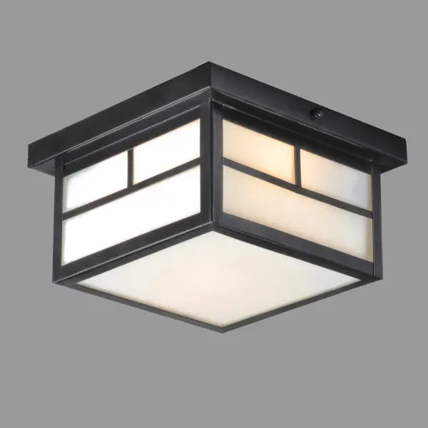 Coldwater is a traditional, craftsman/mission style collection from Maxim Lighting International in Burnished with Honey glass. Collection: Coldwater Finish: Black Glass: White Width: 9.25" Height: 5.00" Length: 9.25" Weight: 3.75 lb Canopy: 0.75``x9`` Number of Bulbs: 2 Maximum Wattage: 60.00 W Bulb Type: A19 Bulb Base: E26 Medium Light Source: Incandescent Dimmable Rated Average Life: 2500 Voltage: 120.00 V Material: Aluminum, Glass Safety Listing: cETLus Safety Rating: Damp Manufacturer Warranty: 1 Spec Sheet Instructions Parts Diagram - alternate view