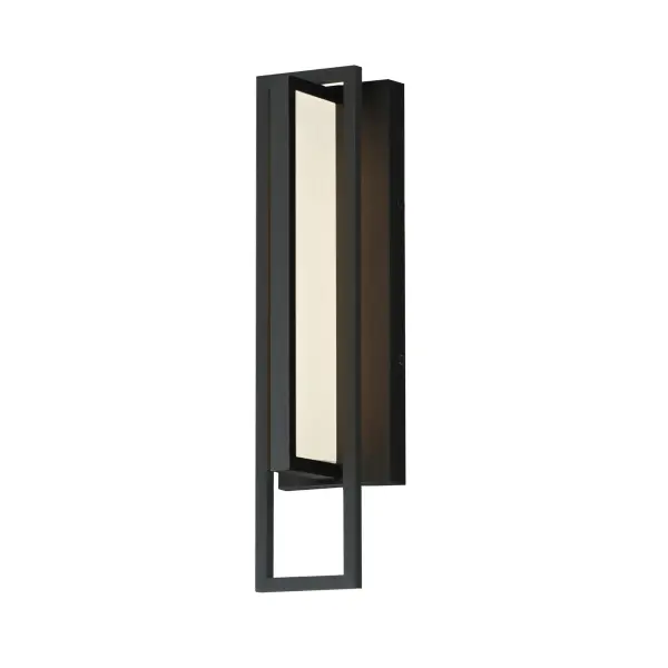 The sleek, intersecting planes of the frame protect a central span of Frosted glass, softly illuminated by a concealed LED light source. Finished in Matte Black and constructed from Maxim's durable Vivex material, this fixture is designed to endure even the harshest climates with style and resilience.