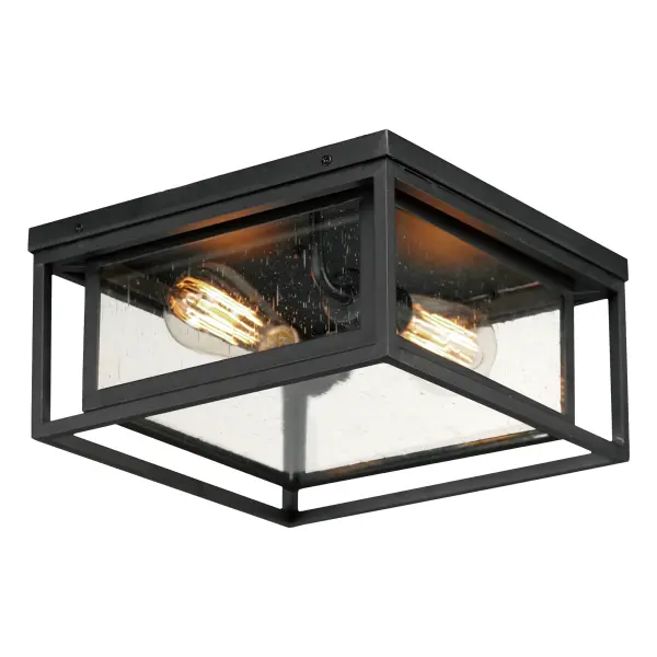 A dual framed structure creates dimension on these outdoor lighting fixtures that is both contemporary and transitional. The construction consists of two frames of square tubing and squared components. The inner frame's Clear Seedy glass reduces glare from the light and appears dirt-free for longer periods. This is a comprehensive collection to brighten all areas of your outdoor space, available in various sized sconces as well as hanging and post configurations.