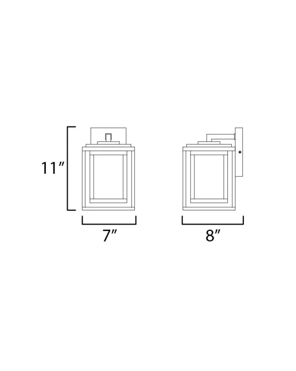 A dual framed structure creates dimension on these outdoor lighting fixtures that is both contemporary and transitional. The construction consists of two frames of square tubing and squared components. The inner frame's Clear Seedy glass reduces glare from the light and appears dirt-free for longer periods. This is a comprehensive collection to brighten all areas of your outdoor space, available in various sized sconces as well as hanging and post configurations. - alternate view