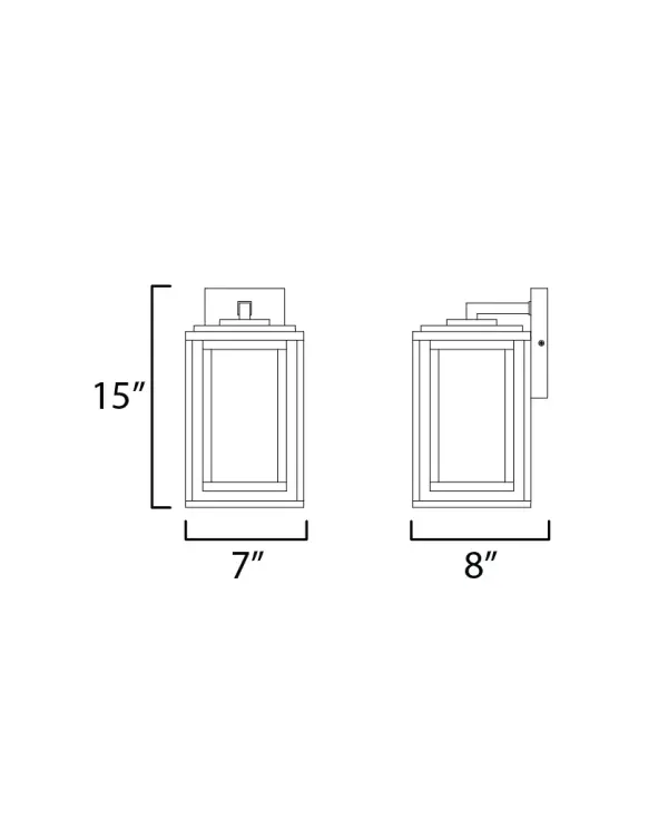 A dual framed structure creates dimension on these outdoor lighting fixtures that is both contemporary and transitional. The construction consists of two frames of square tubing and squared components. The inner frame's Clear Seedy glass reduces glare from the light and appears dirt-free for longer periods. This is a comprehensive collection to brighten all areas of your outdoor space, available in various sized sconces as well as hanging and post configurations. - alternate view