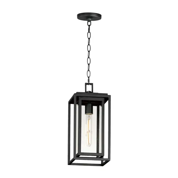 A dual framed structure creates dimension on these outdoor lighting fixtures that is both contemporary and transitional. The construction consists of two frames of square tubing and squared components. The inner frame's Clear Seedy glass reduces glare from the light and appears dirt-free for longer periods. This is a comprehensive collection to brighten all areas of your outdoor space, available in various sized sconces as well as hanging and post configurations.