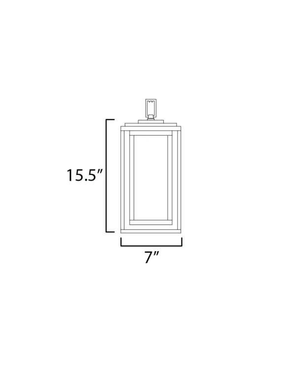 A dual framed structure creates dimension on these outdoor lighting fixtures that is both contemporary and transitional. The construction consists of two frames of square tubing and squared components. The inner frame's Clear Seedy glass reduces glare from the light and appears dirt-free for longer periods. This is a comprehensive collection to brighten all areas of your outdoor space, available in various sized sconces as well as hanging and post configurations. - alternate view