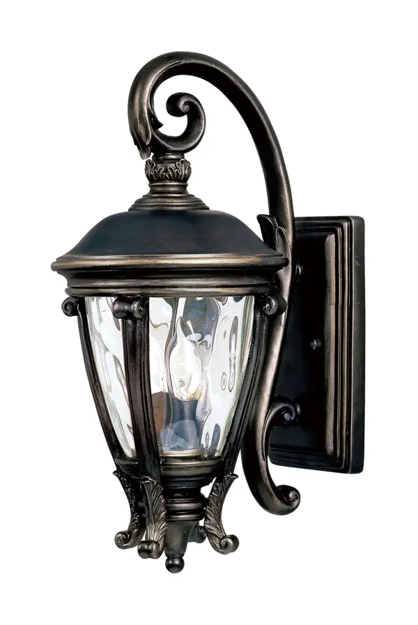 Maxim Lighting's Camden VX Collection is made with Vivex, a material twice the strength of resin, is non-corrosive, UV resistant and backed with a 5-Year Limited Warranty. Camden VX is available in our Black or Golden Bronze finish and our Water Glass. Collection: Camden VX Finish: Golden Bronze Glass: Water Glass Width: 8.50" Height: 19.00" Weight: 6.94 lb Extension from Wall: 12.00" Canopy: 9.5"x5.5" Number of Bulbs: 2 Maximum Wattage: 40.00 W Bulb Type: B10 Bulb Base: E12 Candelabra Light Source: Incandescent Light Output: 1344.00 lm Dimmable Rated Average Life: 1500 Voltage: 120.00 V Material: Vivex Resin Composite, Glass Safety Listing: cETLus Safety Rating: Wet Manufacturer Warranty: 5 Spec Sheet Instructions Parts Diagram