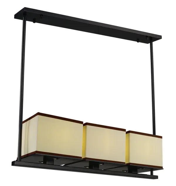This urban lifestyle design features square shades of Linen with a coffee color trim mounted on a metal frame finished in Dark Bronze.  LED downlights are mounted in the bottom of the frame as well as replaceable LED bulbs inside the shade.