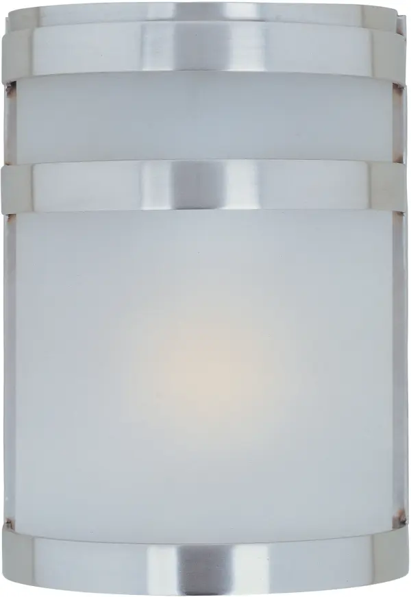 Arc, a contemporary style collection from Maxim Lighting made out of stainless steel, features both indoor and outdoor wall sconces available in two finishes, Stainless Steel and Oil Rubbed Bronze. Arc is also available in an ENERGY STAR certified version in the Arc ES Collection, and CFL version in the Arc CF Collection. Collection: Arc Finish: Stainless Steel Glass: Frosted Width: 6.50" Height: 9.00" Weight: 3.00 lb Extension from Wall: 4.00" Canopy: 9"x6.5" Number of Bulbs: 1 Maximum Wattage: 60.00 W Bulb Type: A19 Bulb Base: E26 Medium Light Source: Incandescent Light Output: 672.00 lm Dimmable Rated Average Life: 2500 Voltage: 120.00 V Material: Stainless Steel Safety Listing: cULus Safety Rating: Wet ADA Manufacturer Warranty: 1 Spec Sheet Instructions Parts Diagram