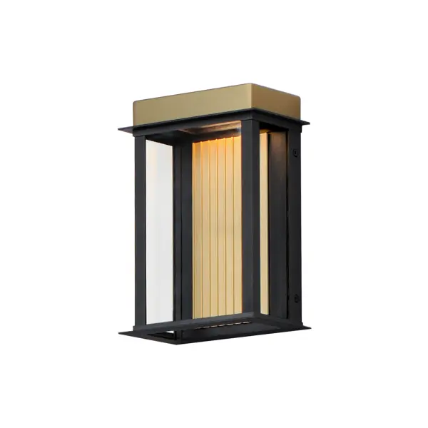 Clean lines and Clear glass form the structure similar to a classic coach lantern. Produced of 304 Grade Stainless Steel and Aluminum, the Rincon set of LED outdoor sconces suit a variety of aesthetics both modern and traditional. Finished in a vibrant two-tone black and gold finish, these sconces are sure to provide updated curb appeal to your exterior.