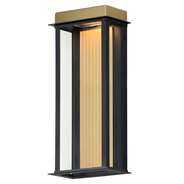 Clean lines and Clear glass form the structure similar to a classic coach lantern. Produced of 304 Grade Stainless Steel and Aluminum, the Rincon set of LED outdoor sconces suit a variety of aesthetics both modern and traditional. Finished in a vibrant two-tone black and gold finish, these sconces are sure to provide updated curb appeal to your exterior.
