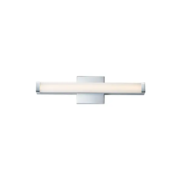 This minimalistic contemporary approach to LED vanity lighting will be the standard for both residential and commercial applications. The light engine features a high quality dimmable driver with multi volt input and high color rendering LEDs for the ultimate vanity lighting. Collection: Spec Finish: Polished Chrome Width: 18.00" Height: 1.75" Weight: 1.71 lb Extension from Wall: 2.25" Wire: 8" Canopy: 4.75"x4.75" Bulbs Included Number of Bulbs: 1 Maximum Wattage: 12.00 W Bulb Type: PCB Bulb Base: PCB Integrated Light Source: LED Light Output: 880.00 lm Color Temperature: 3000 K CRI: 90 Rated Average Life: 50000 Voltage: 120.00 V Material: Aluminum, Acrylic Safety Listing: cETLus Safety Rating: Damp ADA Title 24 LED Manufacturer Warranty: 5 Spec Sheet Instructions Parts Diagram